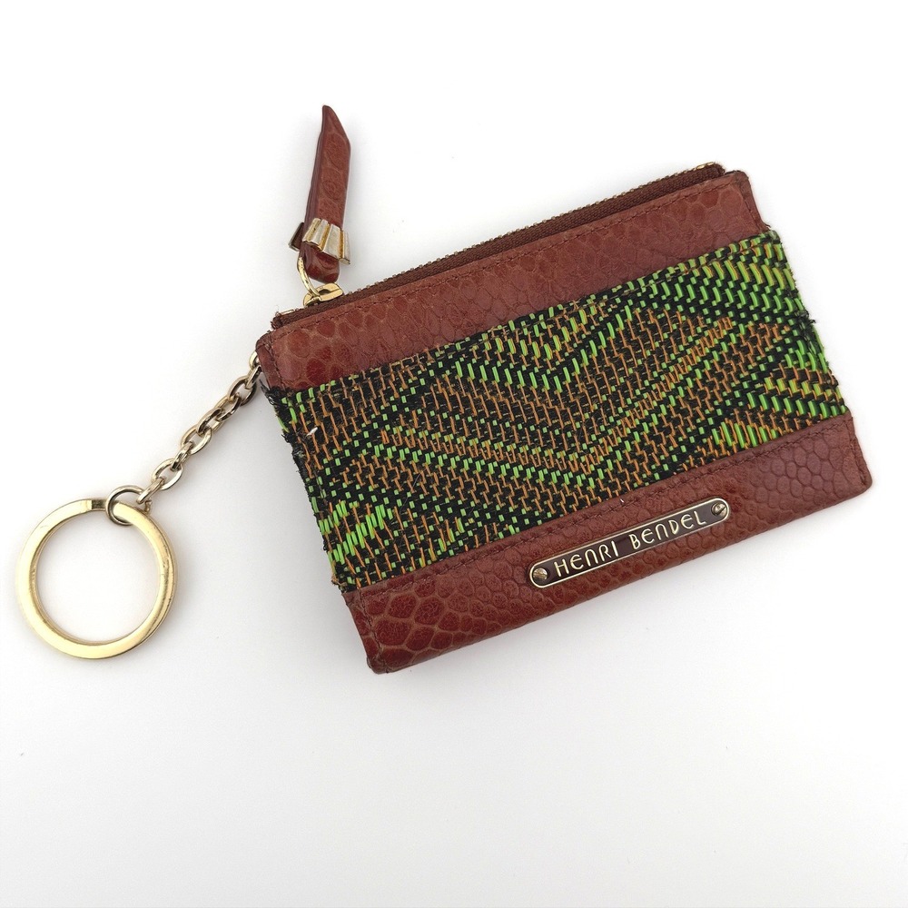 Henri Bendel Coin Card Key Holder Purse Y2K Geometric Woven Leather Vintage